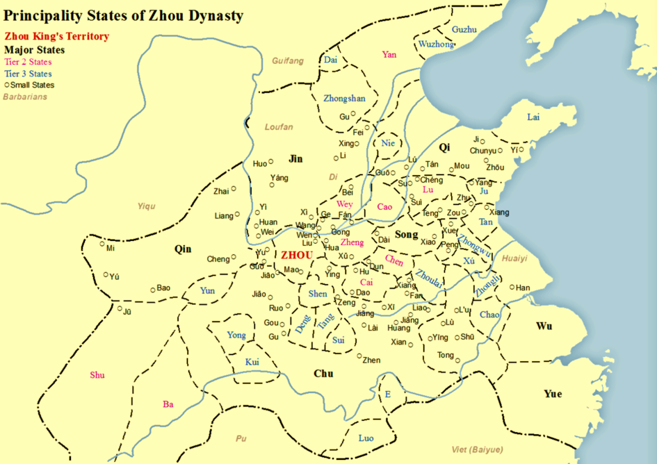 A map showing the remaining rump state of Xu between its more powerful neighbors.