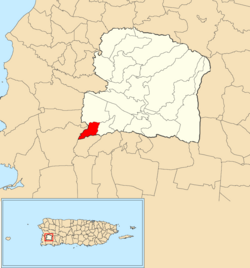 Location of Tuna within the municipality of San Germán shown in red