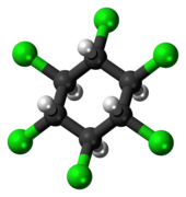 Ball-and-stick model of the beta-hexachlorocyclohexane molecule