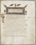 有评论的福音书，1000–1100年，材质：墨水、蛋彩、羊皮纸、黄金，28 cm × 23 cm（11.0英寸 × 9.1英寸）（美国克里夫兰美术馆）