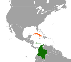 Map indicating locations of Colombia and Cuba