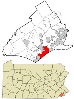 Location of Chester in Delaware County and in Pennsylvania