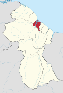 Map of Guyana showing Essequibo Islands-West Demerara region