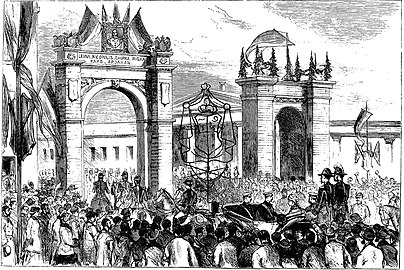 The Russian Tsar's triumphal entry in Bucharest in 1878, etching from Illustrated London News
