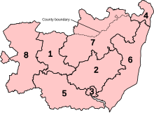 Numbered map of the parliamentary constituencies of Suffolk created by the 2023 boundary review and first used at the 2024 UK general election.