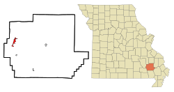 皮德蒙特在韦恩县及密苏里州的位置（以红色标示）