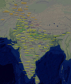 Hara Huna kingdom alongside other locations of kingdoms and republics mentioned in the Indian epics or Bharata Khanda