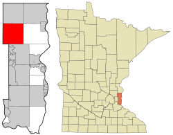 雨果在华盛顿县及明尼苏达州的位置（以红色标示）