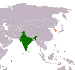 Map indicating locations of India and South Korea