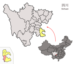Location of Xuyong County (red) within Luzhou City (yellow) and Sichuan