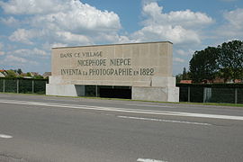 A sign showing the name of the inventor of photography