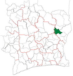 Location in Ivory Coast. Sandégué Department has retained the same boundaries since its creation in 2009.