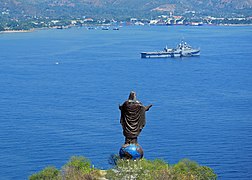 Cristo Rei of Dili atop a summit on a peninsula outside of Dili