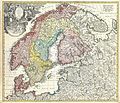 Image 14Homann's map of the Scandinavian Peninsula and Fennoscandia with their surrounding territories: northern Germany, northern Poland, the Baltic region, Livonia, Belarus, and parts of Northwest Russia. Johann Baptist Homann (1664–1724) was a German geographer and cartographer; map dated around 1730. (from History of Norway)