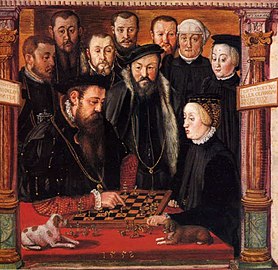 Hans Muelich, 1552, Duke Albrecht V. of Bavaria and his wife Anna of Austria playing chess