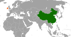 Map indicating locations of China and Ireland