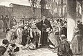 Father Arsène blessing the friends of the Capuchins, October 30, 1880, in the convent courtyard.