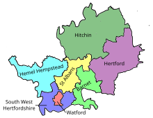 Map of parliamentary constituencies in Hertfordshire 1950–1955