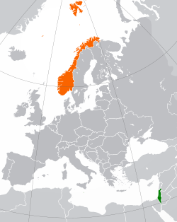 Map indicating locations of Israel and Norway