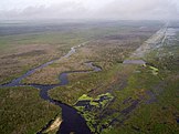 A portion of the C-38 canal, finished in 1971, now backfilled to restore the Kissimmee River floodplain to a more natural state.