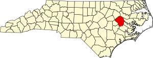 Map of North Carolina highlighting Pitt County