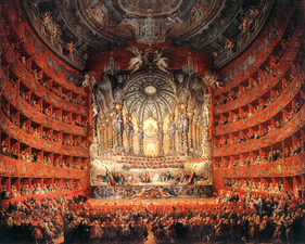 Musical feast given by the cardinal de La Rochefoucauld in the Teatro Argentina in Rome in 1747 on the occasion of the marriage of Dauphin, son of Louis XV (1747), oil on canvas, 207 x 247 cm., Louvre