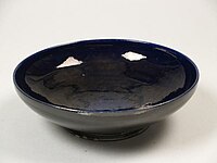 Bowl covered with monochrome deep blue to black enamel, 1955–61