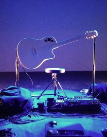 A guitar on a pedestal