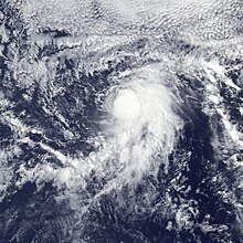 A satellite image of a tropical storm over the Eastern Pacific Ocean