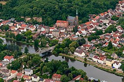 Aerial view of the town center