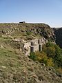 Remains of Bjni Fortress with a medieval structure being rebuilt upon the plateau.