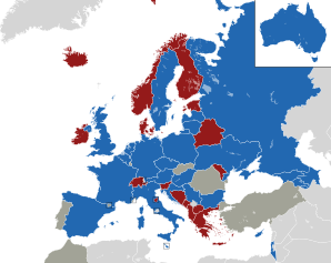 A coloured map of the countries of Europe