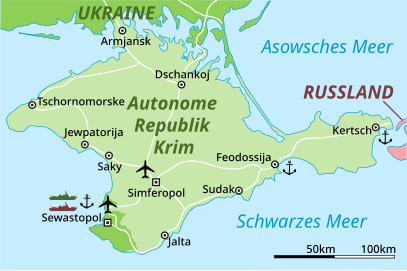 Map of the Autonomous Republic of Crimea and of Sevastopol, Ukraine.