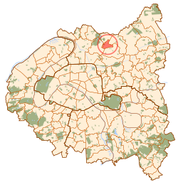 Location (in red) within Paris inner suburbs