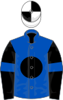 Royal blue, black disc, black sleeves, royal blue armlet, white and black quartered cap
