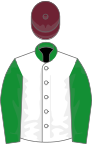 White, green sleeves and collar, claret cap