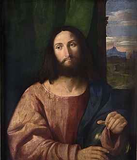 Palma Vecchio, Salvator Mundi (c. 1520), Musée des Beaux-Arts de Strasbourg (depicted without the blessing hand)