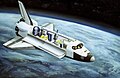 Space art for the Spacelab 2 mission, showing some of the various experiments in the payload bay. Spacelab was a major European contribution to the Space Shuttle program