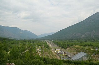 View from above the western portal of the Severomuysky tunnel, looking west