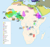 Diachronic map showing "Akan-held territory Ashantiland" Sovereign nation state and territorial entity with pre-colonial states and cultures of Africa (spanning roughly 500 BCE to 1500 CE). This map is "an artistic interpretation" using multiple and disparate sources.