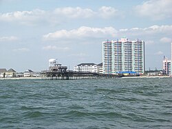 The Cherry Grove Pier, as seen from the Atlantic Ocean.