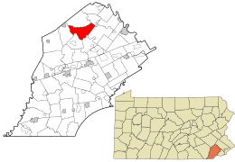 Location of East Nantmeal Township in Chester County, Pennsylvania and the state of Pennsylvania