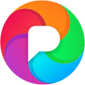 The Pixelfed logo. A warm, colourful lollipop-like circle with a white P over it