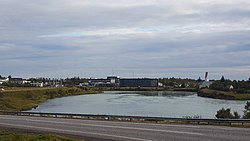 View over Selfoss, looking south from the north bank of the Ölfusá river