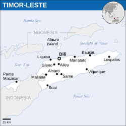 Location of East Timor at the end of the Indonesian archipelago.