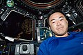 The JAXA astronaut Akihiko Hoshide in the Cupola during the rendezvous operations.