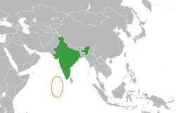 Map indicating locations of India and Maldives