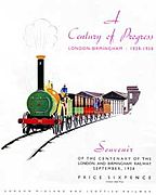 LMS London and Birmingham Railway Centenary 1938 souvenir, illustrating the 2-2-0 locomotive of Edward Bury