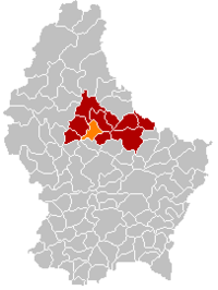 埃特尔布吕克在卢森堡地图上的位置，埃特尔布吕克为橙色，迪基希县为深红色
