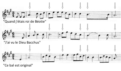 three individual lines of a musical score